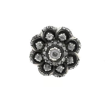 Bicolor gouden Victoriaanse ring met roos geslepen diaman..., 18 tot 19, Gebruikt, Ophalen of Verzenden, Met edelsteen