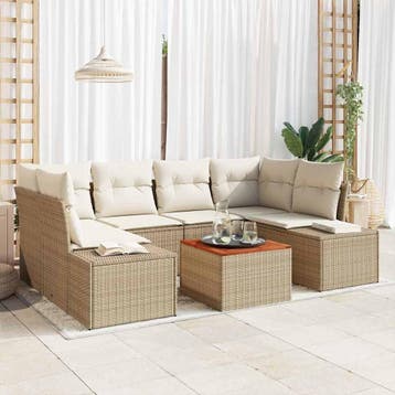 vidaXL Tuinbankenset 7 st Beige poly rattan, Verzenden, Nieuw, 7 zitplaatsen
