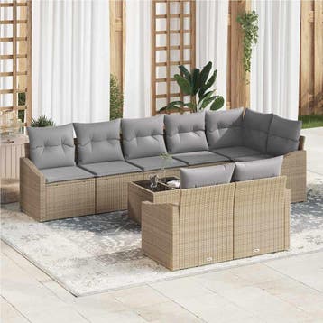 vidaXL Tuinbankenset 9 st Beige en Licht Grijs poly rattan, Verzenden, Nieuw, Meer dan 8 zitplaatsen