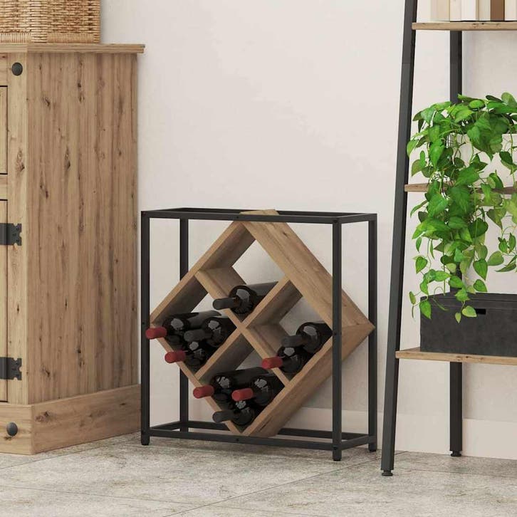 vidaXL Wijnrek Artisan Eiken 51 x 18 x 52,5 cm Bewerkt hout, Huis en Inrichting, Woonaccessoires | Wijnrekken, Nieuw, Verzenden