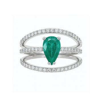 Ring - 18 karaat Witgoud - 1.90ct. tw. Smaragd - Diamant -, Nieuw