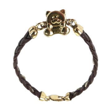 Armbandje met beertje - Leer met verguld zilver, Nieuw