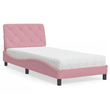 vidaXL Bed met matras fluweel roze 90x200 cm, 90 cm, Eenpersoons, Verzenden, Nieuw