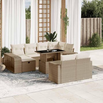 vidaXL 11-delige Tuinset met kussens poly rattan beige, Verzenden, Nieuw, Tuinset