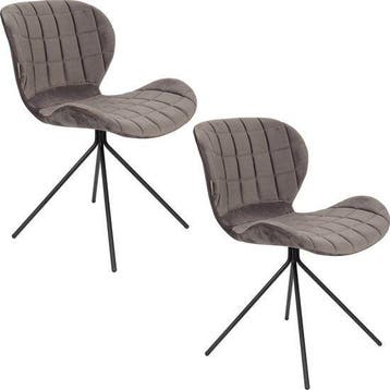 2dekans | Zuiver OMG Velvet Eetkamerstoelen Grijs - Set van, Ophalen of Verzenden, Zo goed als nieuw, Grijs