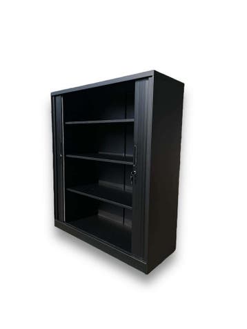 Roldeurkast (staal) mat zwart inclusief slot (105x120x45), 100 tot 150 cm, Verzenden, 100 tot 150 cm, Zo goed als nieuw