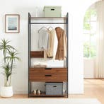 Kledingkast Larem met 2 lades 180x84x40 cm zwart en walnootk, Huis en Inrichting, Kasten | Kledingkasten, Verzenden, Nieuw