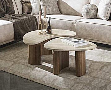 Salontafel Travertin keramiek set van 2 organisch - Japandi, Huis en Inrichting, Tafels | Salontafels, Ophalen of Verzenden, Nieuw