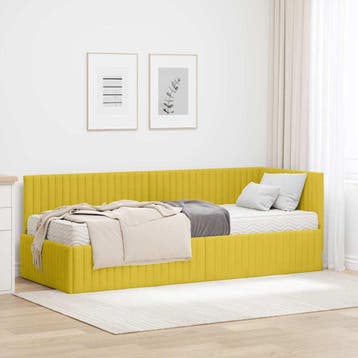 vidaXL Hoekbedframe met Matras met hoofdeinde 2 st Geel, Huis en Inrichting, Verzenden, Nieuw, Stof