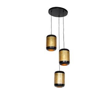 Vintage hanglamp zwart met messing rond 3-lichts - Kayleigh, Verzenden, Nieuw, Industrieel