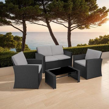 Wicker lounge Lucca - zwart / grijs, Verzenden, Nieuw