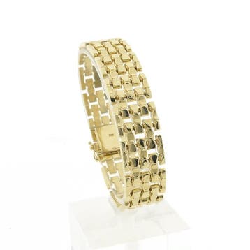 Gouden brede tankschakel armband (Schakelarmband), Ophalen of Verzenden, Gebruikt, Goud, Goud