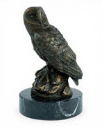 sculptuur, Owl on Rock - 15 cm - Brons, Marmer