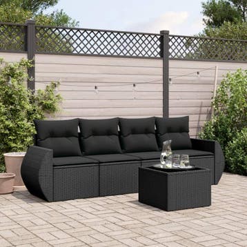 vidaXL 5-delige Loungeset met kussens poly rattan zwart, Verzenden, Nieuw, Loungeset