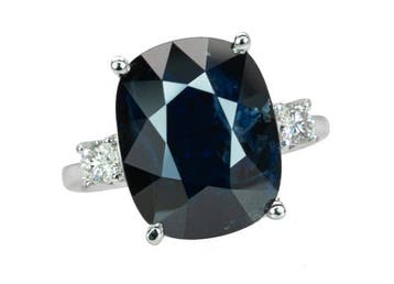 Ring - 14 karaat Witgoud, Deep Blue (No Heat) - 9.31ct. tw., Nieuw