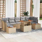 vidaXL Tuin Eetset met kussen 8 pcs Beige en Grijs, Tuin en Terras, Verzenden, Nieuw, Rotan, 8 zitplaatsen