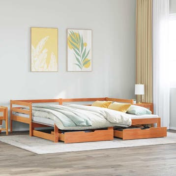 vidaXL Slaapbank onderschuifbed en lades 90x200 cm, 90 cm, Eenpersoons, Bruin, Verzenden