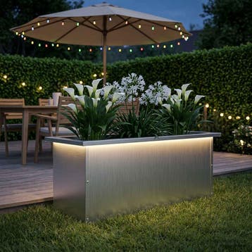 vidaXL Plantenbak met led Wit 30 x 80 x 30 cm Staal, Verzenden, Nieuw, Metaal, 60 tot 100 cm