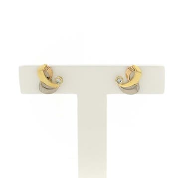 Tricolor gouden oorstekers met zirconia (Oorbellen), Gebruikt, Ophalen of Verzenden, Met edelsteen, Goud