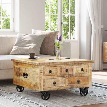 Industriele Salontafel - Tweedekansje - 5 Lades - OP=OP, Huis en Inrichting, Tafels | Salontafels, 50 tot 100 cm, Vierkant, Nieuw