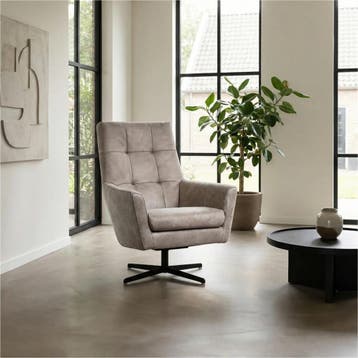 Leren draaifauteuil Central - Kenia Lightgrey (lichtgrijs), Nieuw, Ophalen of Verzenden, 75 tot 100 cm, Industrieel, Modern