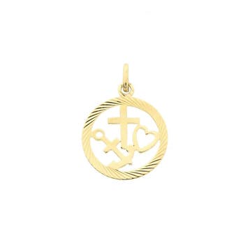 Gouden hanger; Geloof hoop en liefde (Hanger of bedel), Ophalen of Verzenden, Gebruikt, Goud, Overige merken