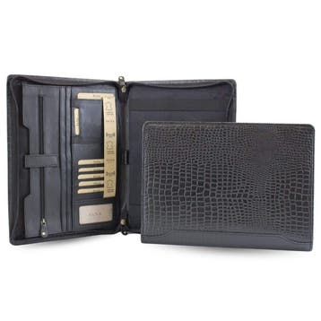 Leren Schrijfmap Croco - Luxe Leren Conferentiemap met Rits, Nieuw