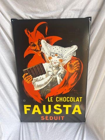 Prachtig Geëmailleerd Reclamebord – Le Chocolat Fausta