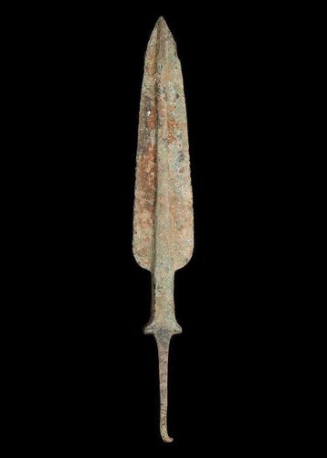 Bronstijd Brons Spearhead met Rat-trail Tang (Zonder, Antiek en Kunst