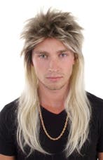 Rocker Pruik Blond Matje Mullet Metal Glamrock Eighties 80s, Ophalen of Verzenden, Nieuw, Overige maten, Carnaval