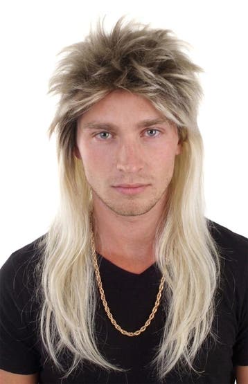 Rocker Pruik Blond Matje Mullet Metal Glamrock Eighties 80s, Ophalen of Verzenden, Nieuw, Overige maten, Carnaval