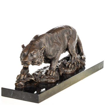 Figuur - Bronzefigur Tiger - Brons, Marmer