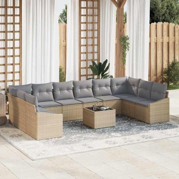vidaXL Tuinbankenset met opslag Beige en Licht Grijs poly, Verzenden, Nieuw, Rotan, Meer dan 8 zitplaatsen