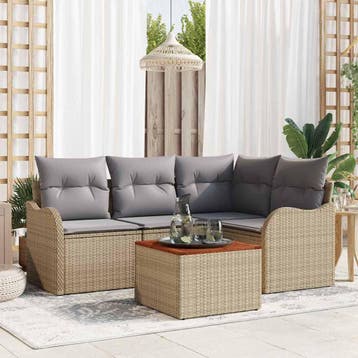 vidaXL Tuinbankenset 5 st Beige en Licht Grijs poly rattan, Verzenden, Nieuw, Rotan, 5 zitplaatsen