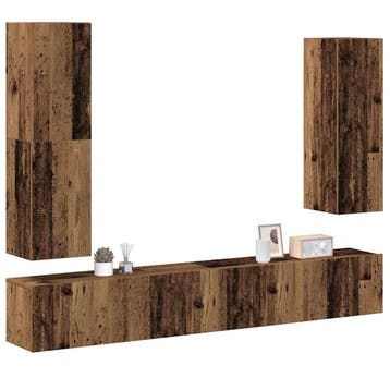 vidaXL 4-delig Tv-meubelset wandmontage bewerkt hout oud, Verzenden, Nieuw, Overige houtsoorten