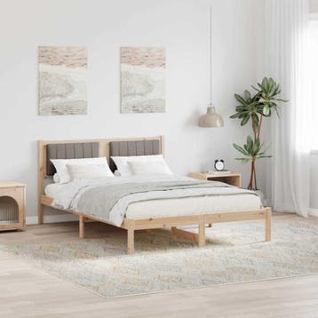 vidaXL Bedframe met Gevoerd Hoofdgedeelte Taupe 135 x 190 cm, Bruin, Verzenden, Nieuw, Twijfelaar