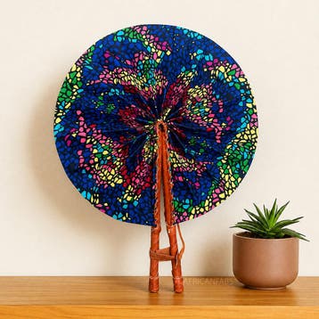 Afrikaanse handwaaier - Ankara print waaier - Blauw Roze Men, Ophalen of Verzenden, Nieuw