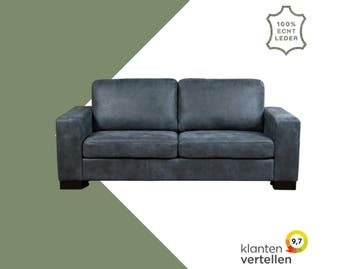 Leren bank Enjoy - 2,5 zits - Kenia Denim (blauw) - Poten, Huis en Inrichting, Nieuw, Ophalen of Verzenden, Rechte bank, Modern
