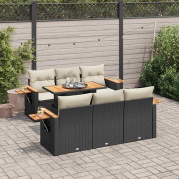 vidaXL 7-delige Loungeset met kussens poly rattan acacia, Verzenden, Nieuw, Loungeset