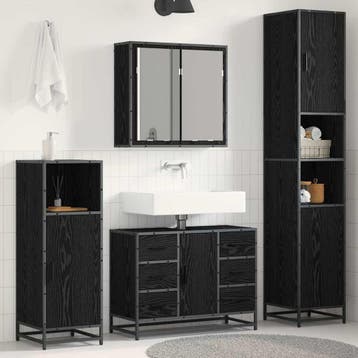 vidaXL Badkamermeubelset 3 st Zwart Eiken 80 x 33 x 60 cm, Huis en Inrichting, Badkamer | Badkamermeubels, Verzenden, Nieuw, Overige typen