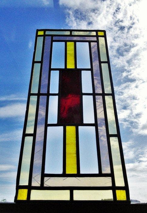 Art Deco Glas-in-loodraam - Geometrische gekleurde vlakken -, Antiek en Kunst, Kunst | Designobjecten