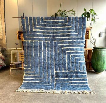 Berberblauw Marokkaans Mrirt-wol tapijt 190x240 cm –, Huis en Inrichting, Nieuw