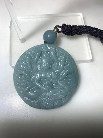 Gecertificeerde jadeiet (A-jade) Guanyin beschermende amulet, Verzamelen, Mineralen en Fossielen