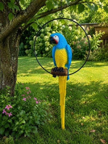 Beeld, life size colorful parrot in hoop - 68 cm - polyresin, Antiek en Kunst