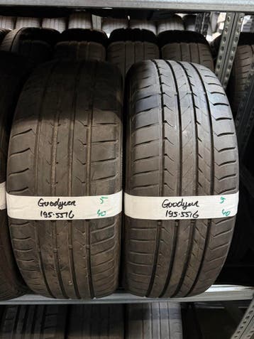 195-55-16 Goodyear Zomerbanden 5mm Incl Montage 195 55 16, Ophalen, Gebruikt, 16 inch, Band(en)