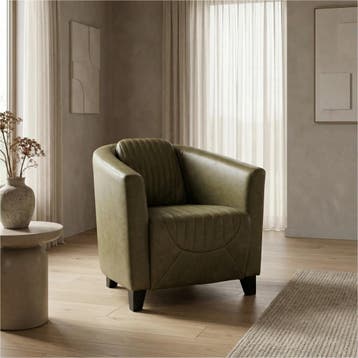 Leren fauteuil Press Special - Vintage Olive (olijf/groen), Huis en Inrichting, Fauteuils, Nieuw, Ophalen of Verzenden, Eigentijds, Klassiek, Retro, Romantisch, Vintage