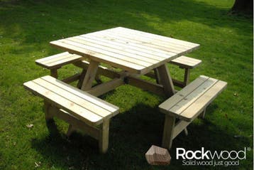 Rockwood® Picknicktafel Vierkant 1.15m inclusief montage, Tuin en Terras, Picknicktafels, Ophalen of Verzenden, Nieuw, Vierkant