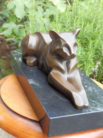 sculptuur, Zeer zware grote bronzen Art Deco Panter - Kat -