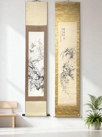 Set van 2 Japanse literati botanische hangende rollen: Plum