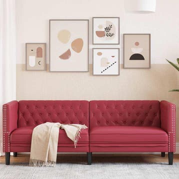 vidaXL Driezitsbank Chesterfield-stijl kunstleer wijnrood, Verzenden, Nieuw, Driepersoons, Leer